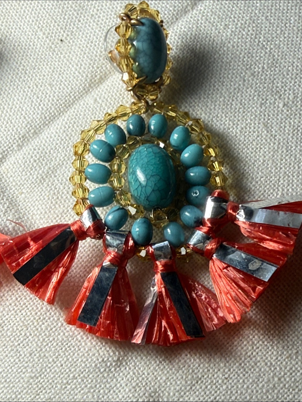 J. Crew Raffia  Turquoise / Gold-Tone  Beads Drop Earrings - Picture 3 of 5